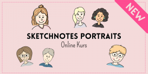 Beispiele für Sketchnotes Portraits um den Inhalt des Kurses zu vermitteln